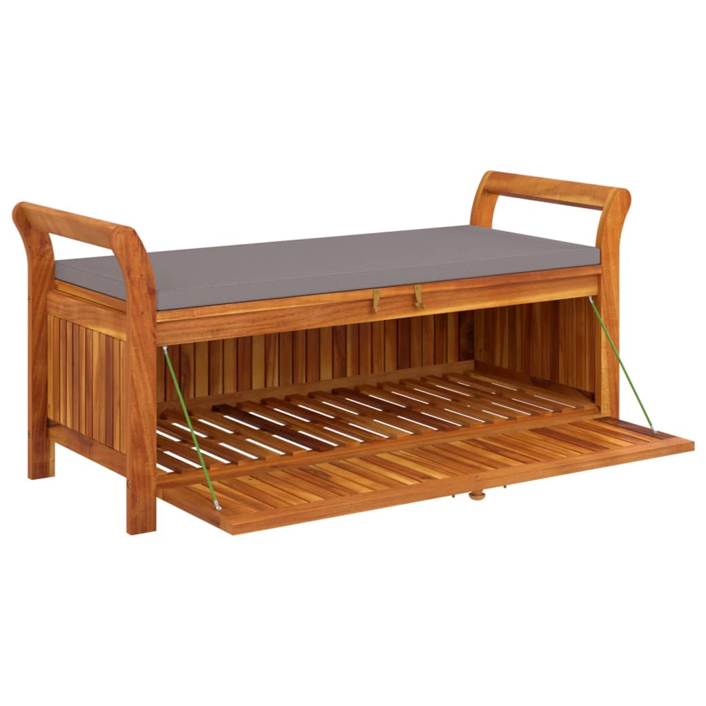 vidaXL Outdoor Storage Bench Patio Deck Box with Cushion Solid Wood Acacia-2