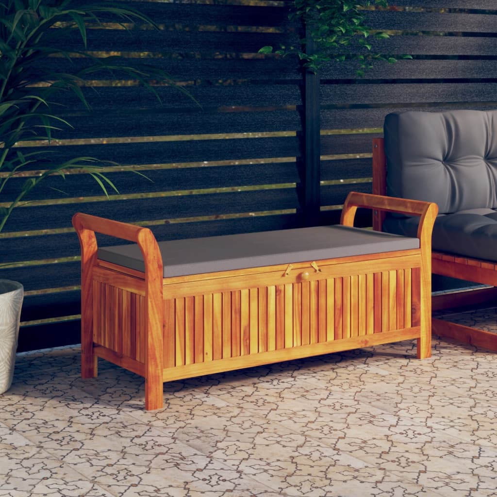 vidaXL Outdoor Storage Bench Patio Deck Box with Cushion Solid Wood Acacia-6