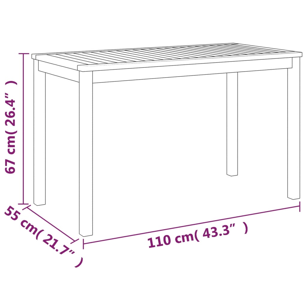 vidaXL Patio Table 43.3"x21.7"x26.4" Solid Wood Acacia-5