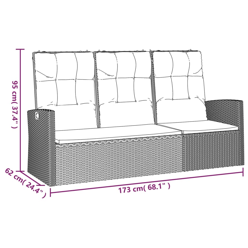 vidaXL Patio Bench Garden Seat Wicker Furniture with Cushions Poly rattan-6