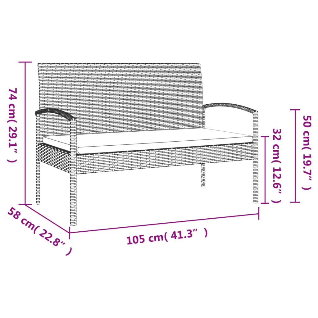 vidaXL Garden Bench Outdoor Wicker Patio Park Bench with Cushion Poly Rattan-28