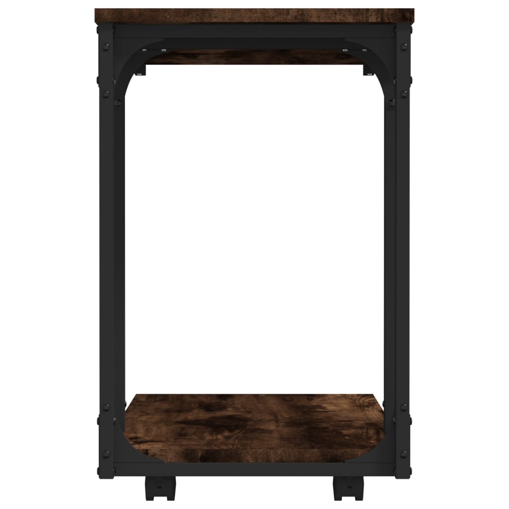 vidaXL Side Table with Wheels Smoked Oak 19.7"x13.8"x21.9" Engineered Wood-10