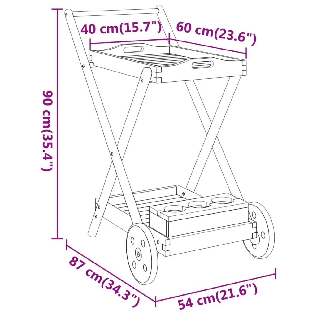 vidaXL Tea Trolley 21.3"x34.3"x35.4" Solid Wood Acacia-6