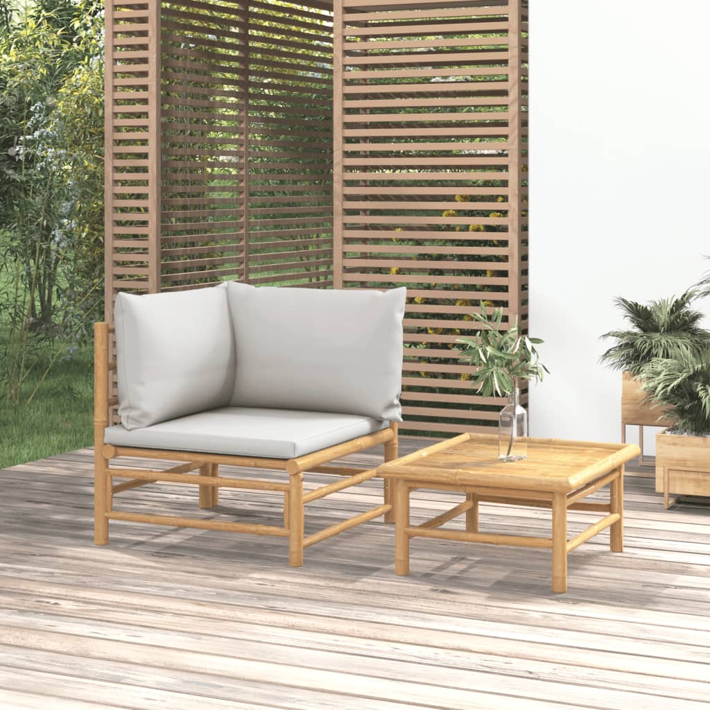 vidaXL 2 Piece Patio Lounge Set with Light Gray Cushions Bamboo-0