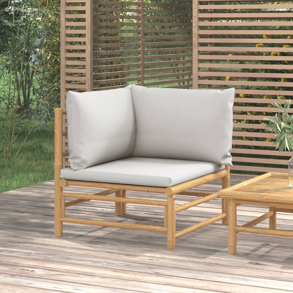 vidaXL Patio Corner Sofa with Light Gray Cushions Bamboo-0