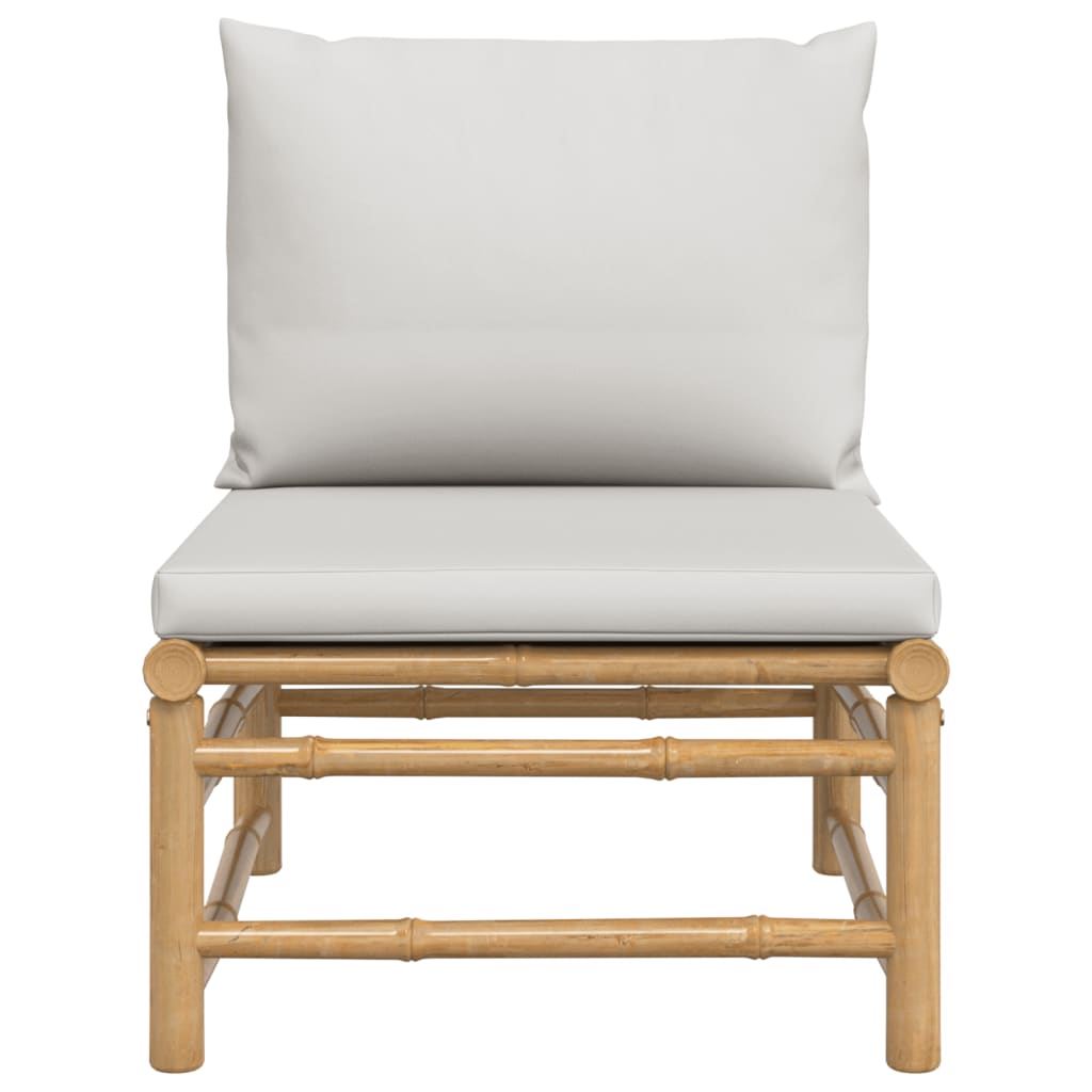 vidaXL Patio Middle Sofa with Light Gray Cushions Bamboo-1