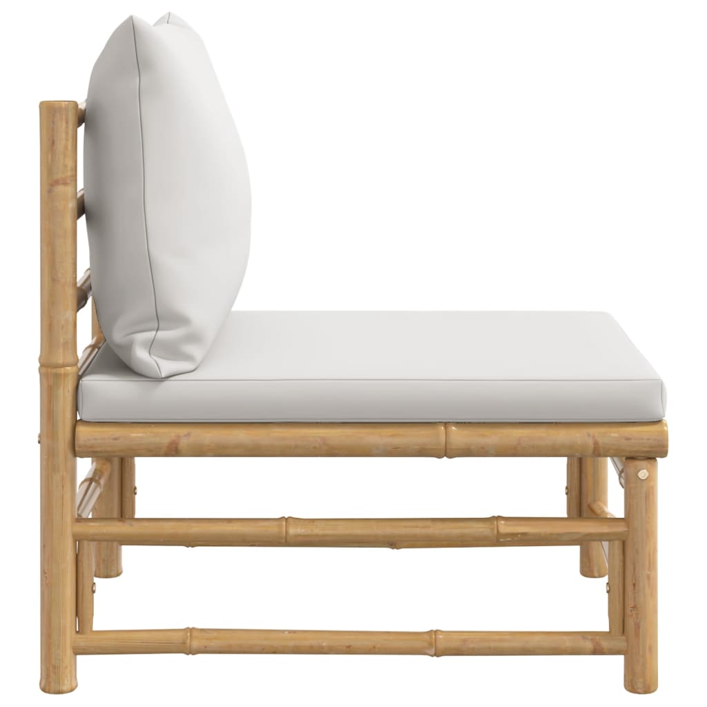 vidaXL Patio Middle Sofa with Light Gray Cushions Bamboo-2