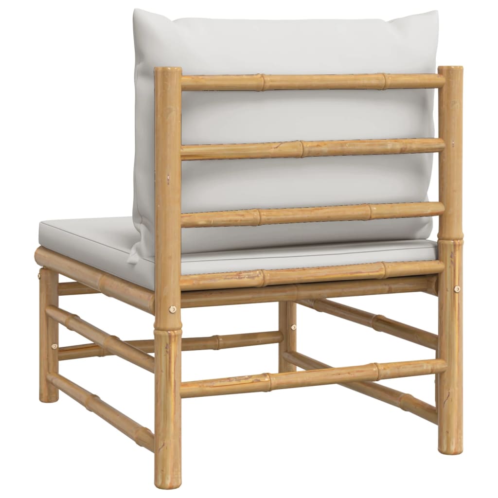 vidaXL Patio Middle Sofa with Light Gray Cushions Bamboo-3