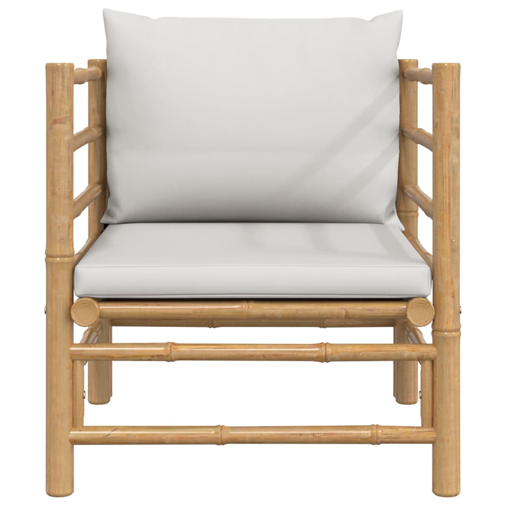 vidaXL Patio Sofa with Light Gray Cushions Bamboo-1