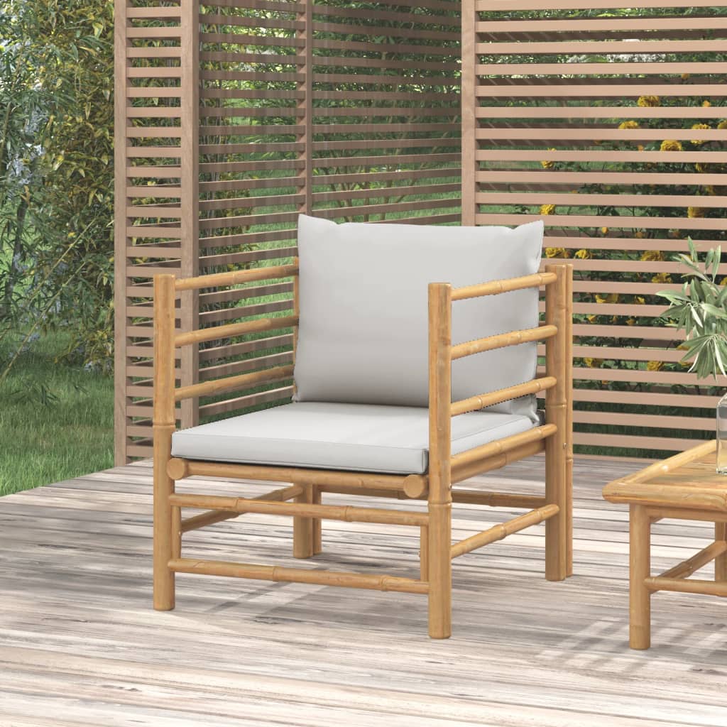 vidaXL Patio Sofa with Light Gray Cushions Bamboo-0