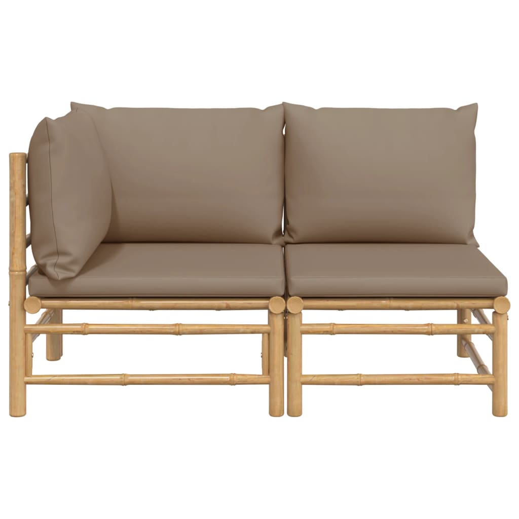 vidaXL 2 Piece Patio Lounge Set with Taupe Cushions Bamboo-1