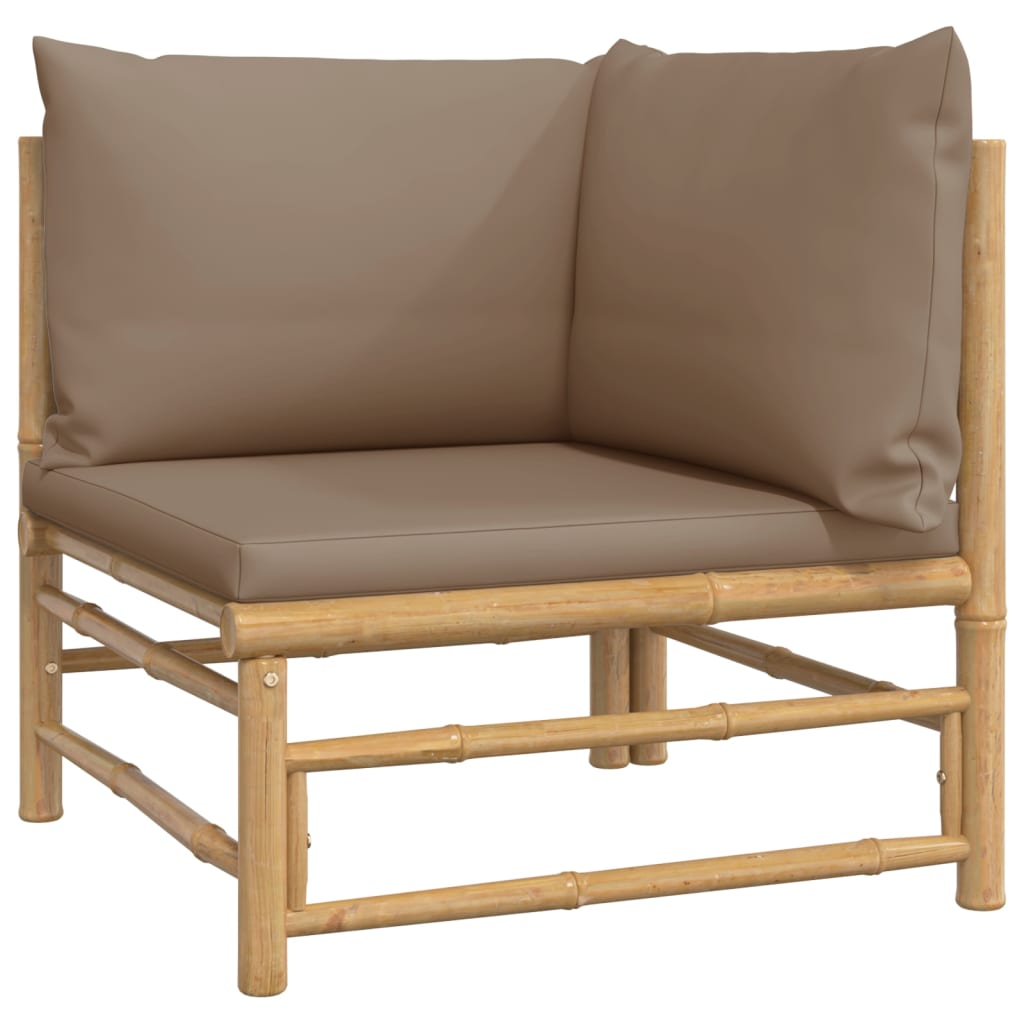 vidaXL 2 Piece Patio Lounge Set with Taupe Cushions Bamboo-4