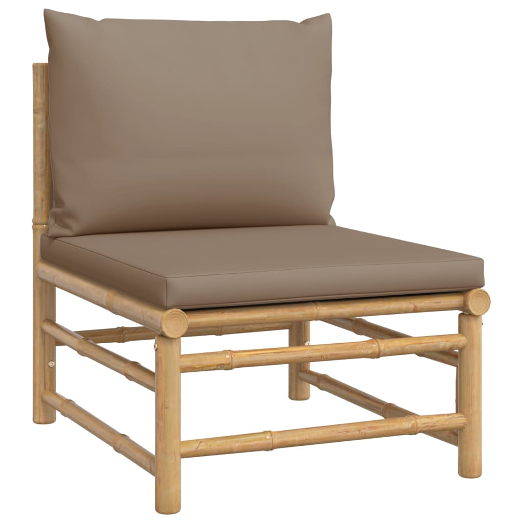 vidaXL 2 Piece Patio Lounge Set with Taupe Cushions Bamboo-5