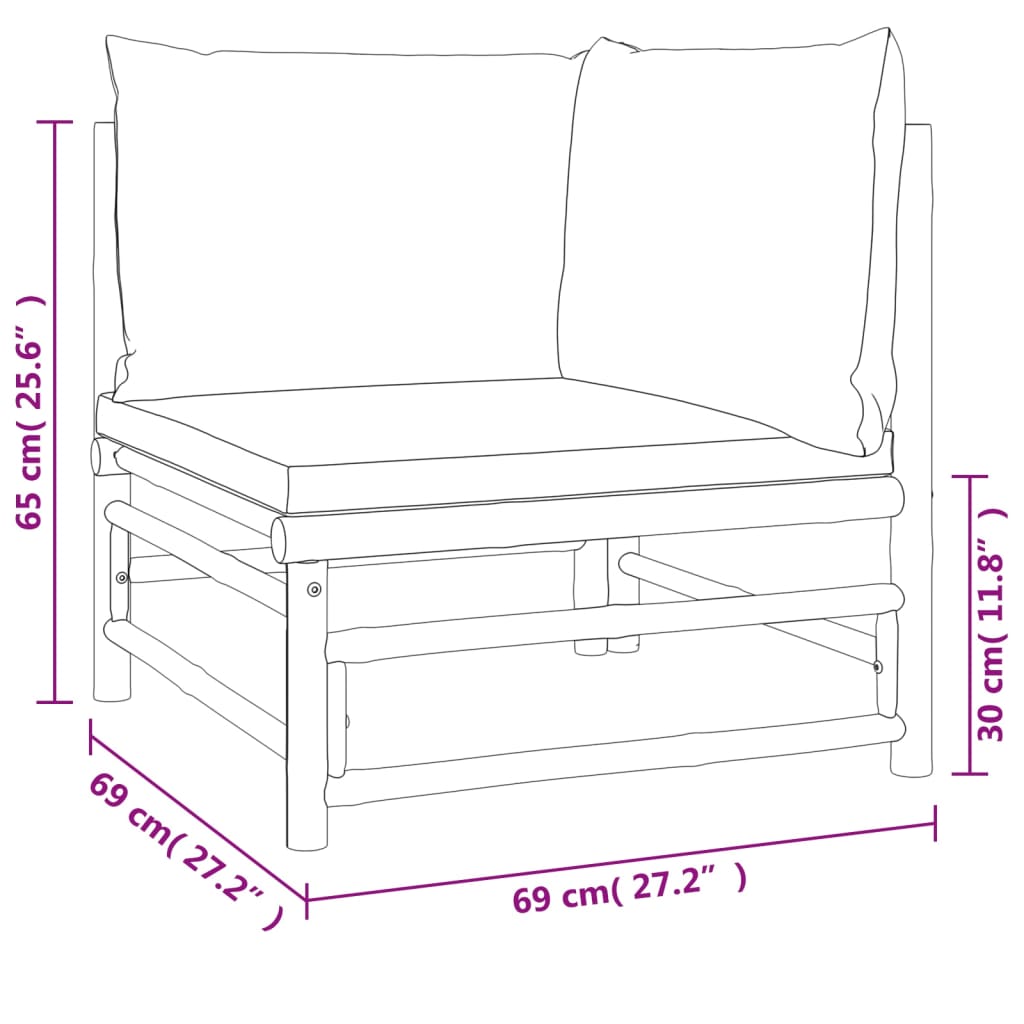 vidaXL 2 Piece Patio Lounge Set with Taupe Cushions Bamboo-7