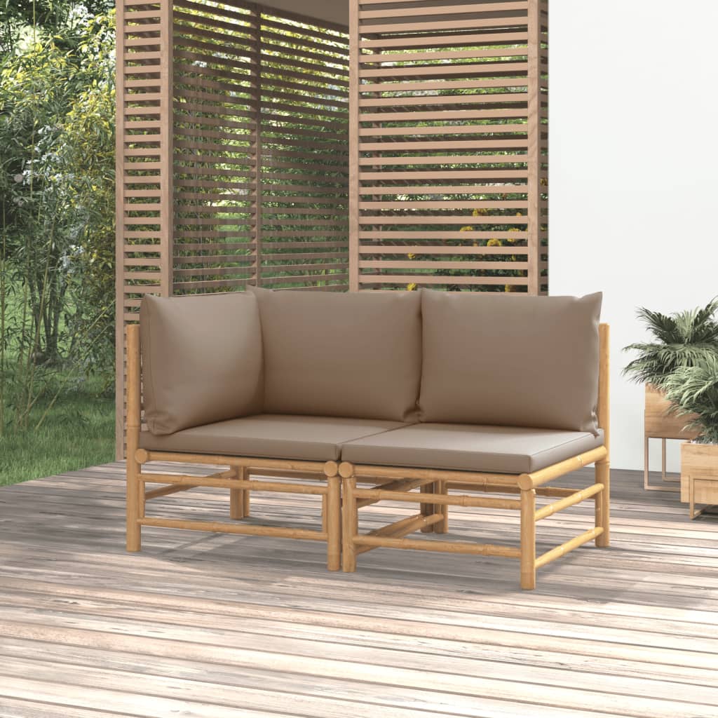 vidaXL 2 Piece Patio Lounge Set with Taupe Cushions Bamboo-0