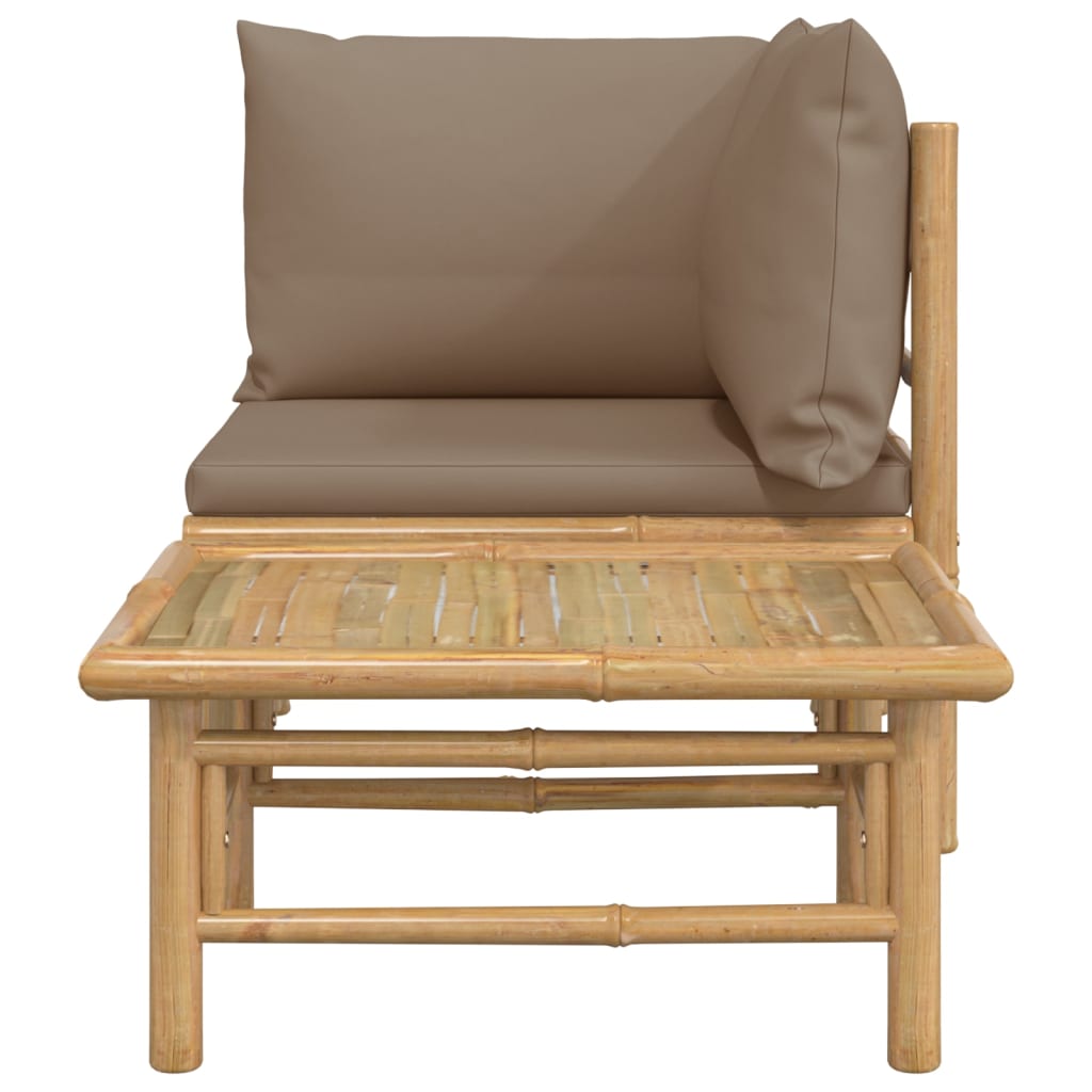 vidaXL 2 Piece Patio Lounge Set with Taupe Cushions Bamboo-2