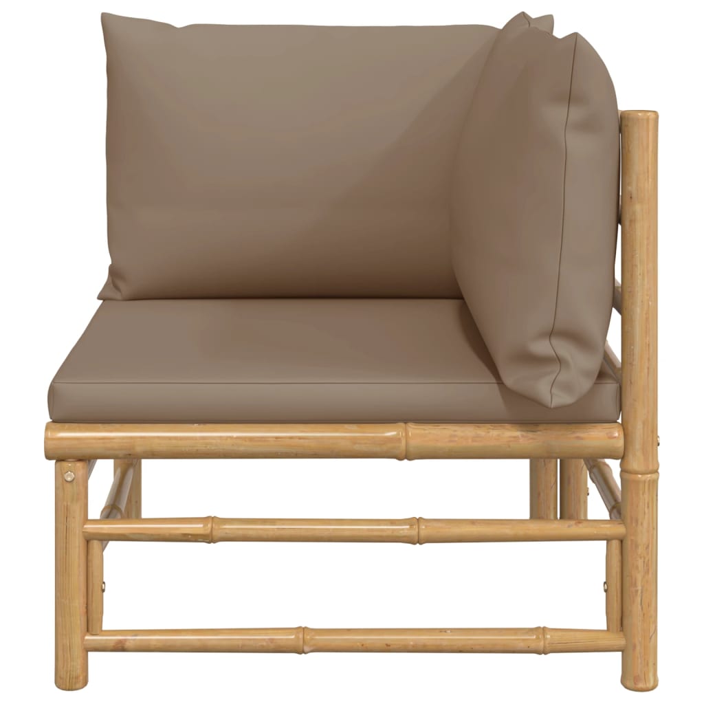 vidaXL Patio Corner Sofa with Taupe Cushions Bamboo-1