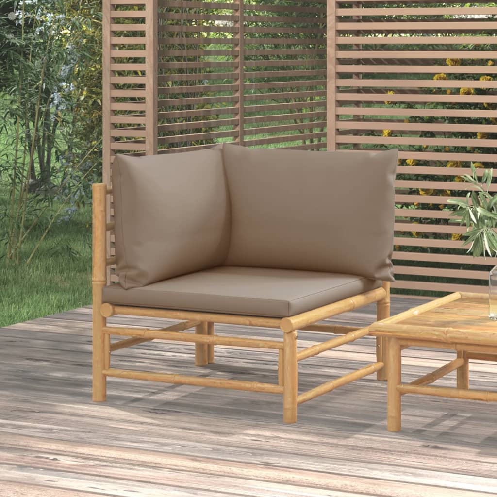 vidaXL Patio Corner Sofa with Taupe Cushions Bamboo-0
