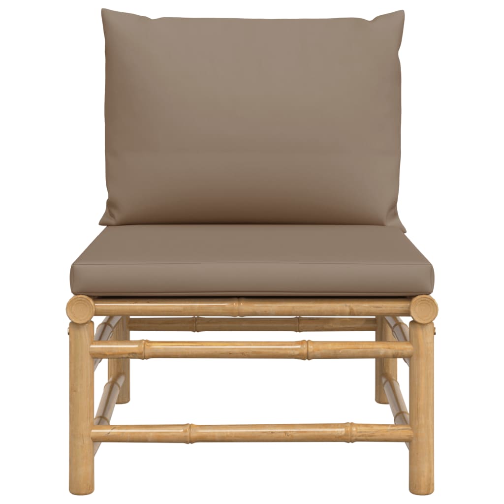 vidaXL Patio Middle Sofa with Taupe Cushions Bamboo-1