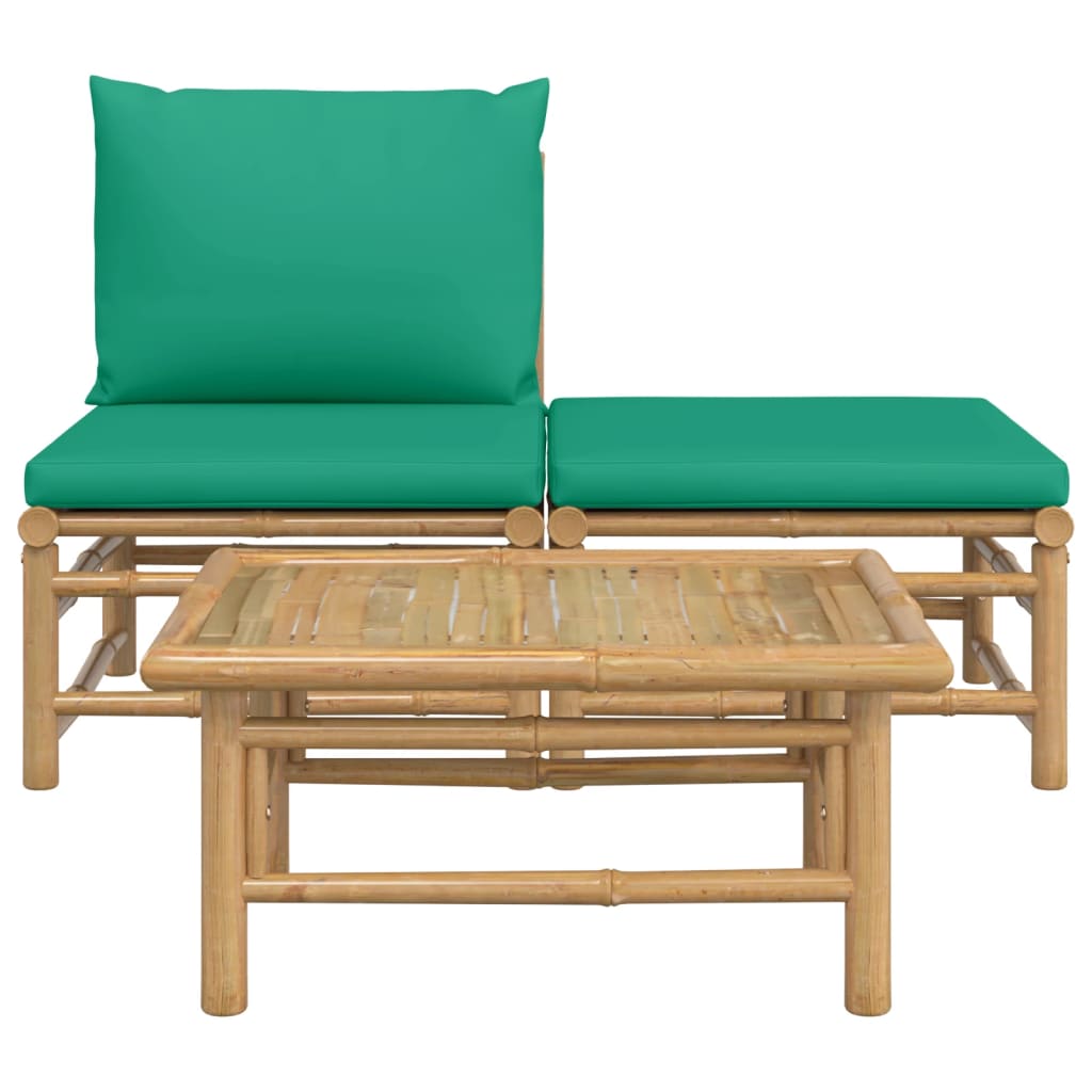 vidaXL 3 Piece Patio Lounge Set with Green Cushions Bamboo-1