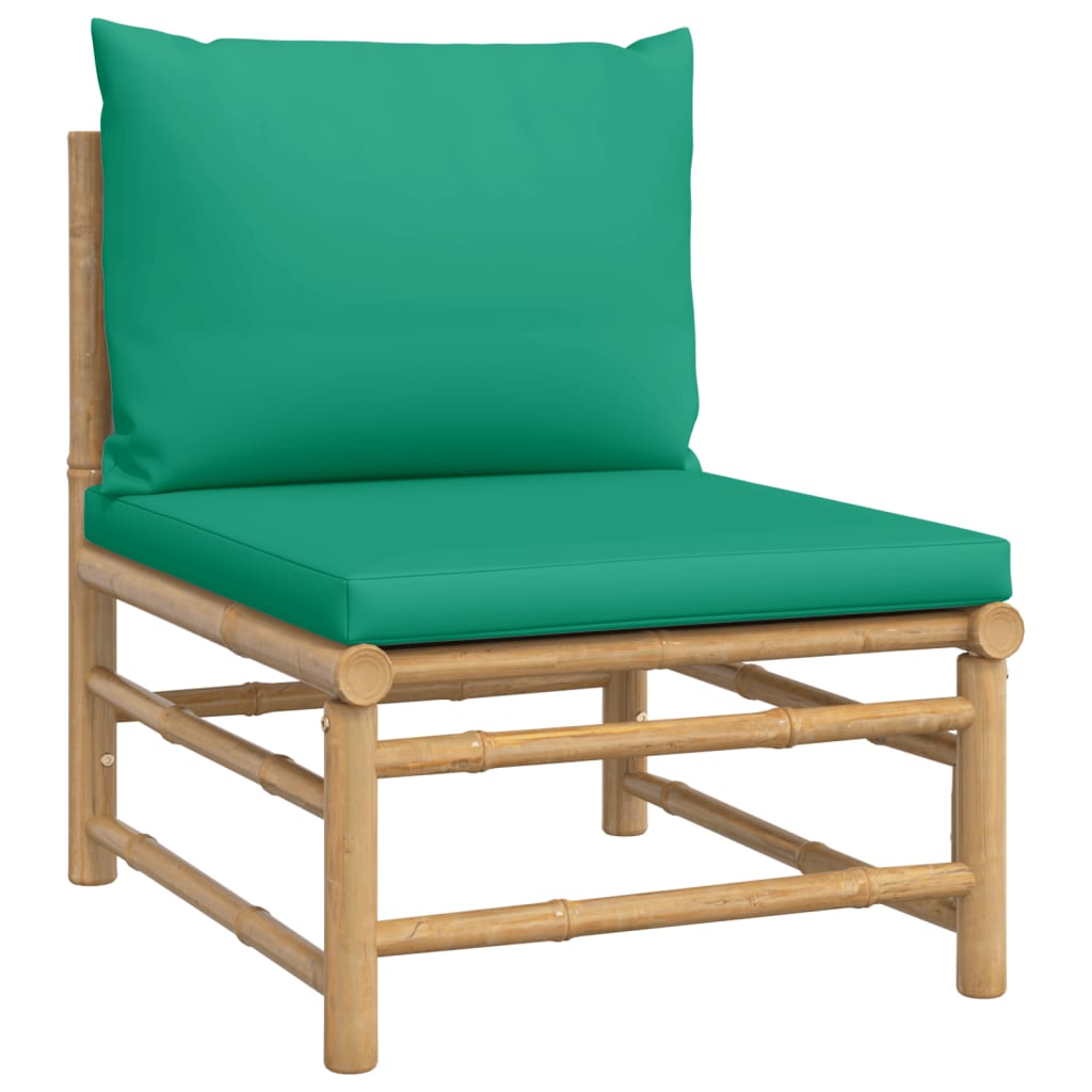 vidaXL 3 Piece Patio Lounge Set with Green Cushions Bamboo-2