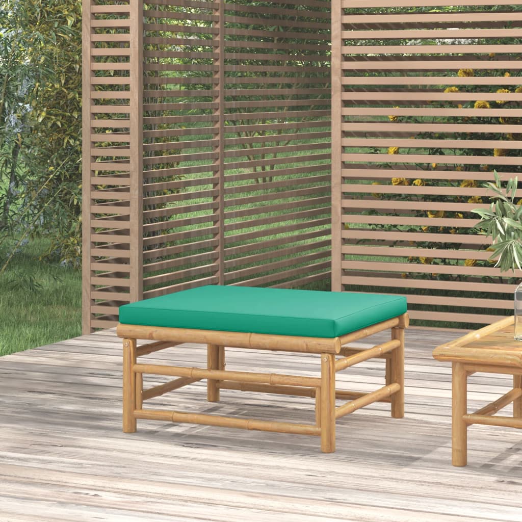 vidaXL Patio Footstool with Green Cushion Bamboo-0