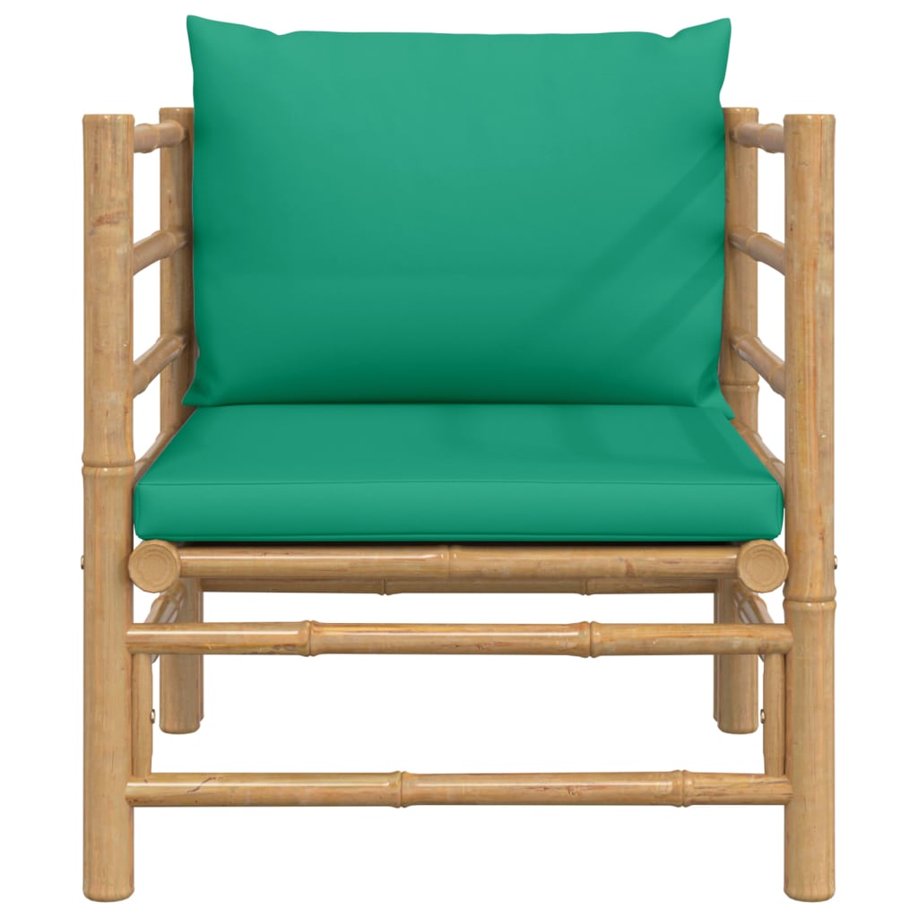 vidaXL Patio Sofa with Green Cushions Bamboo-1