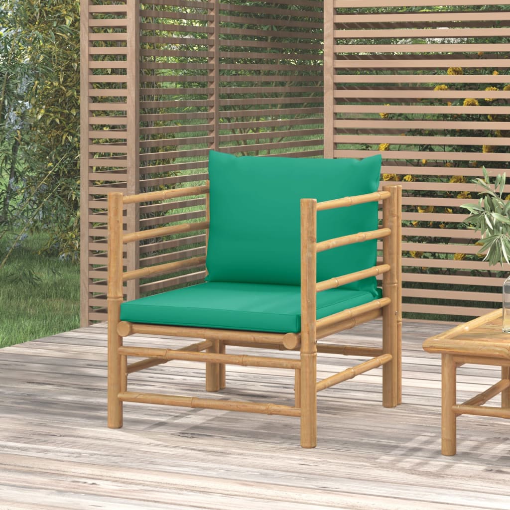 vidaXL Patio Sofa with Green Cushions Bamboo-0