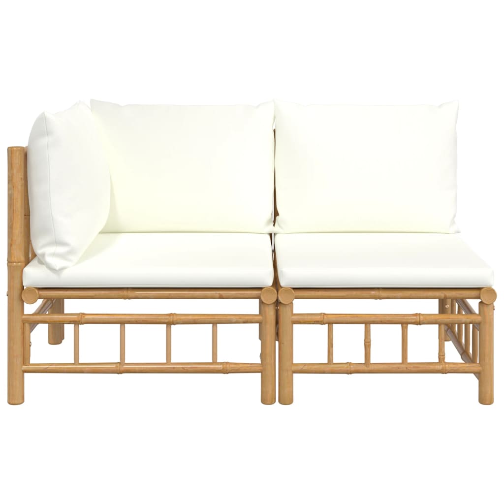 vidaXL 2 Piece Patio Lounge Set with Cream White Cushions Bamboo-1