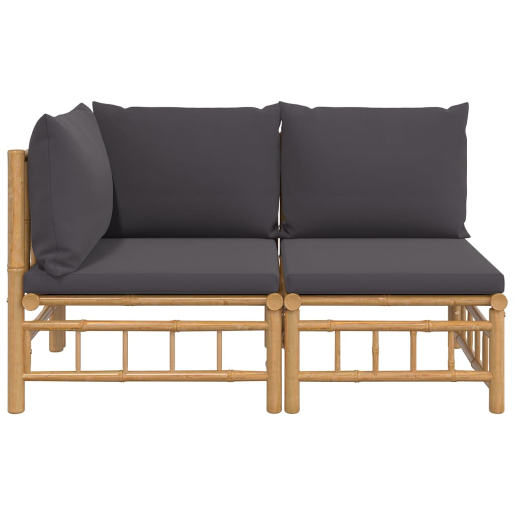 vidaXL 2 Piece Patio Lounge Set with Dark Gray Cushions Bamboo-1