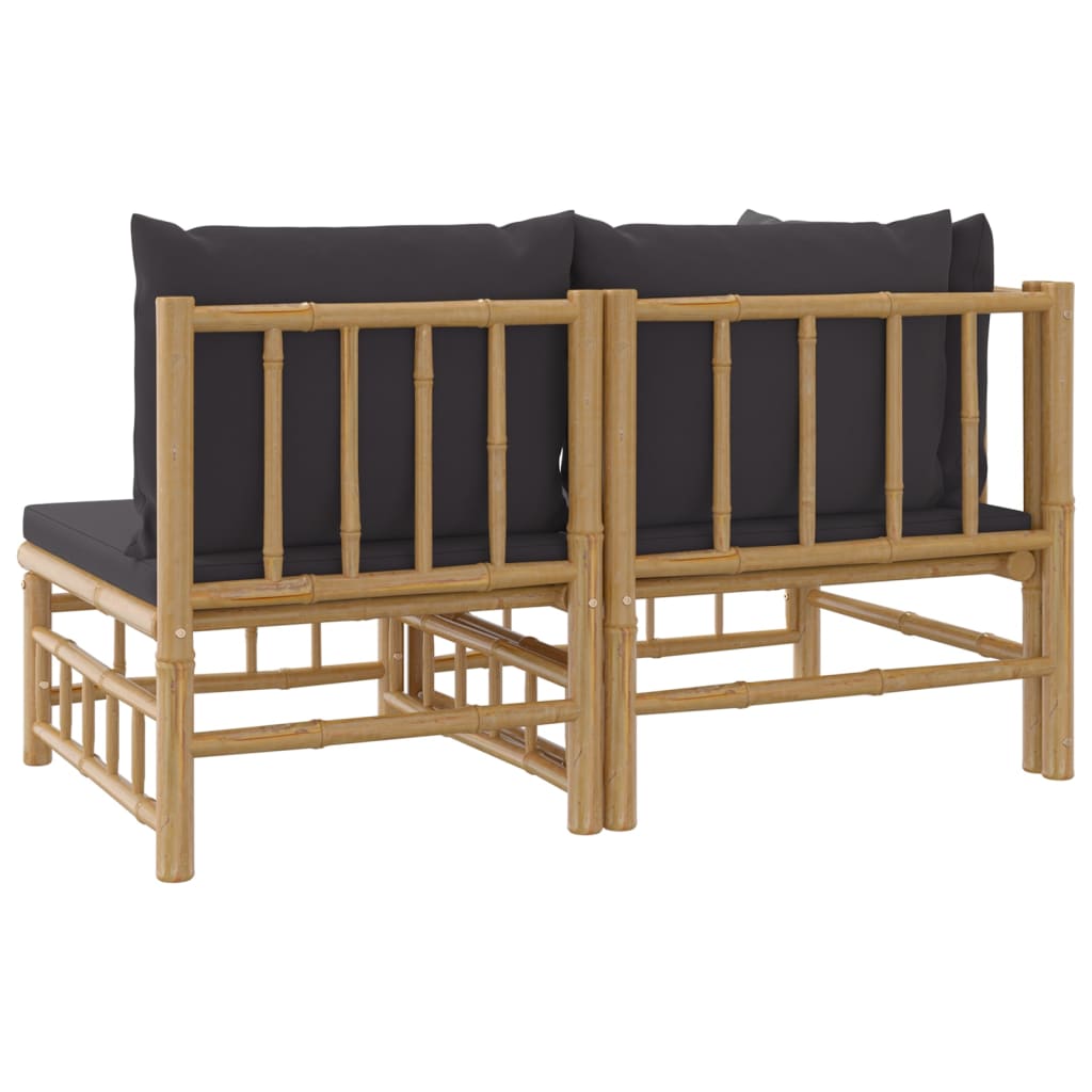 vidaXL 2 Piece Patio Lounge Set with Dark Gray Cushions Bamboo-3
