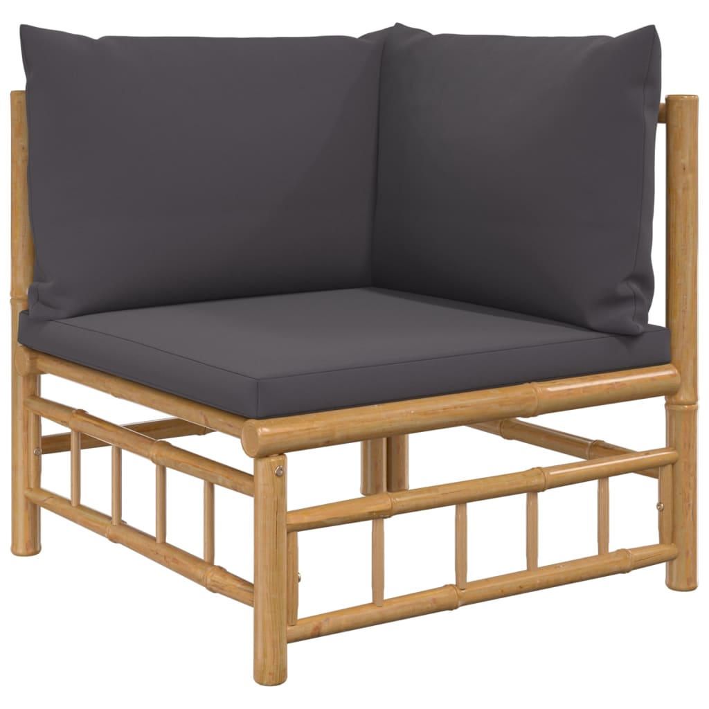 vidaXL 2 Piece Patio Lounge Set with Dark Gray Cushions Bamboo-4