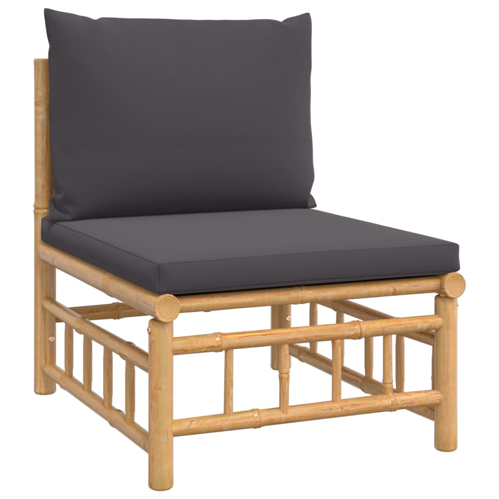 vidaXL 2 Piece Patio Lounge Set with Dark Gray Cushions Bamboo-5
