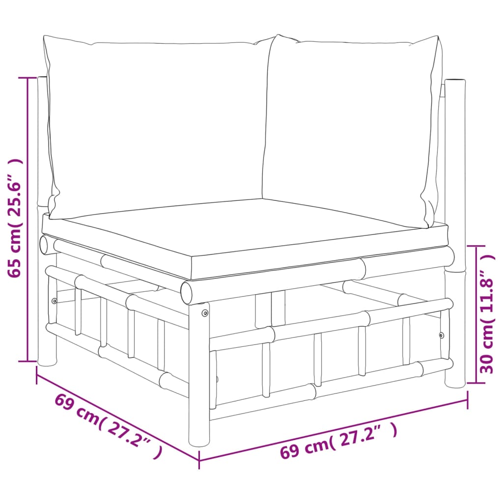 vidaXL 2 Piece Patio Lounge Set with Dark Gray Cushions Bamboo-7