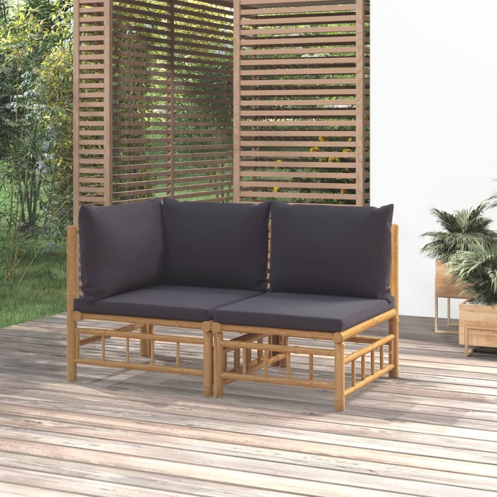 vidaXL 2 Piece Patio Lounge Set with Dark Gray Cushions Bamboo-0