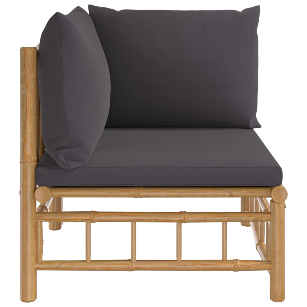 vidaXL Patio Corner Sofa with Dark Gray Cushions Bamboo-1