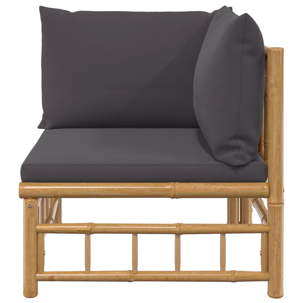 vidaXL Patio Corner Sofa with Dark Gray Cushions Bamboo-2