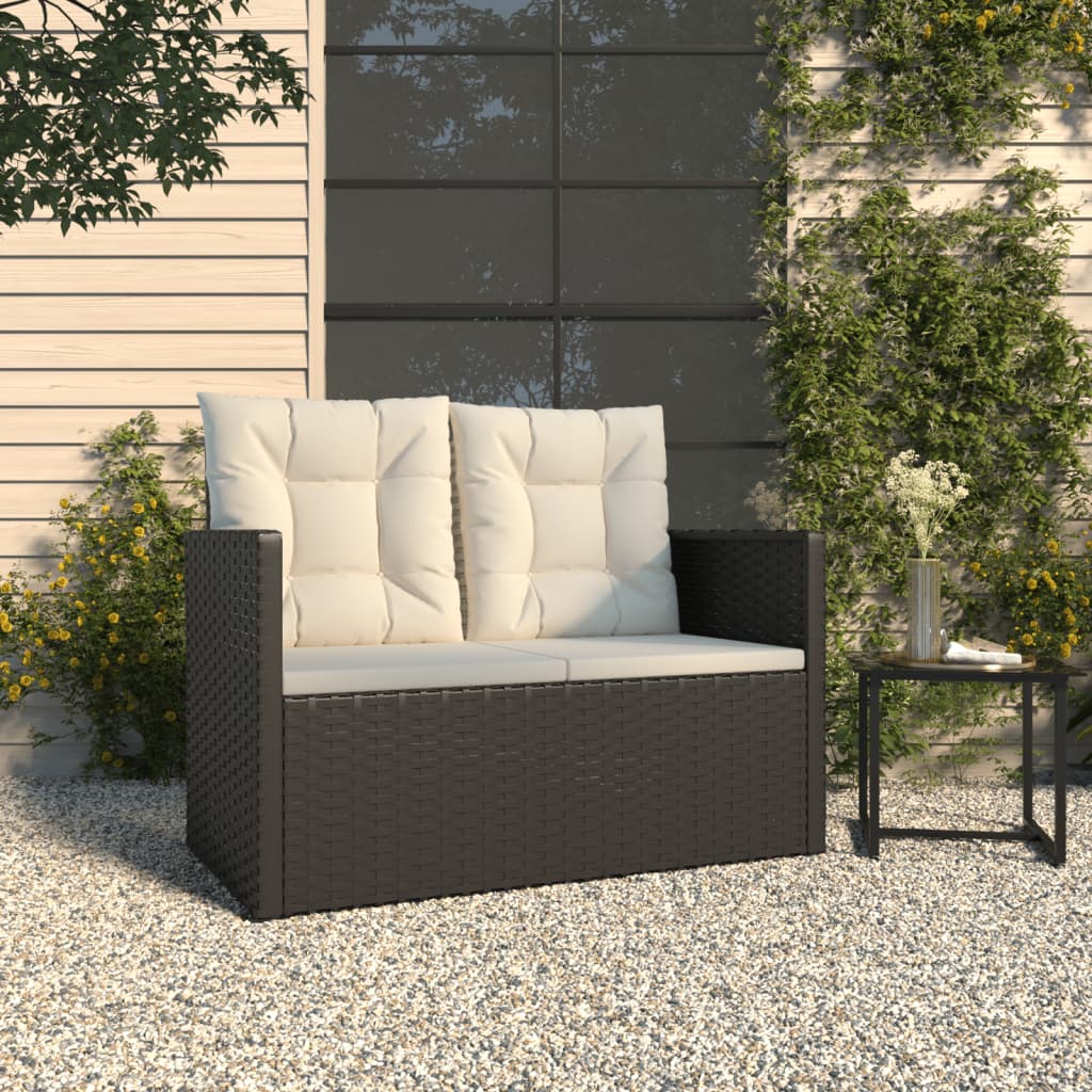 vidaXL Patio Bench with Cushions Black 41.3" Poly Rattan-0