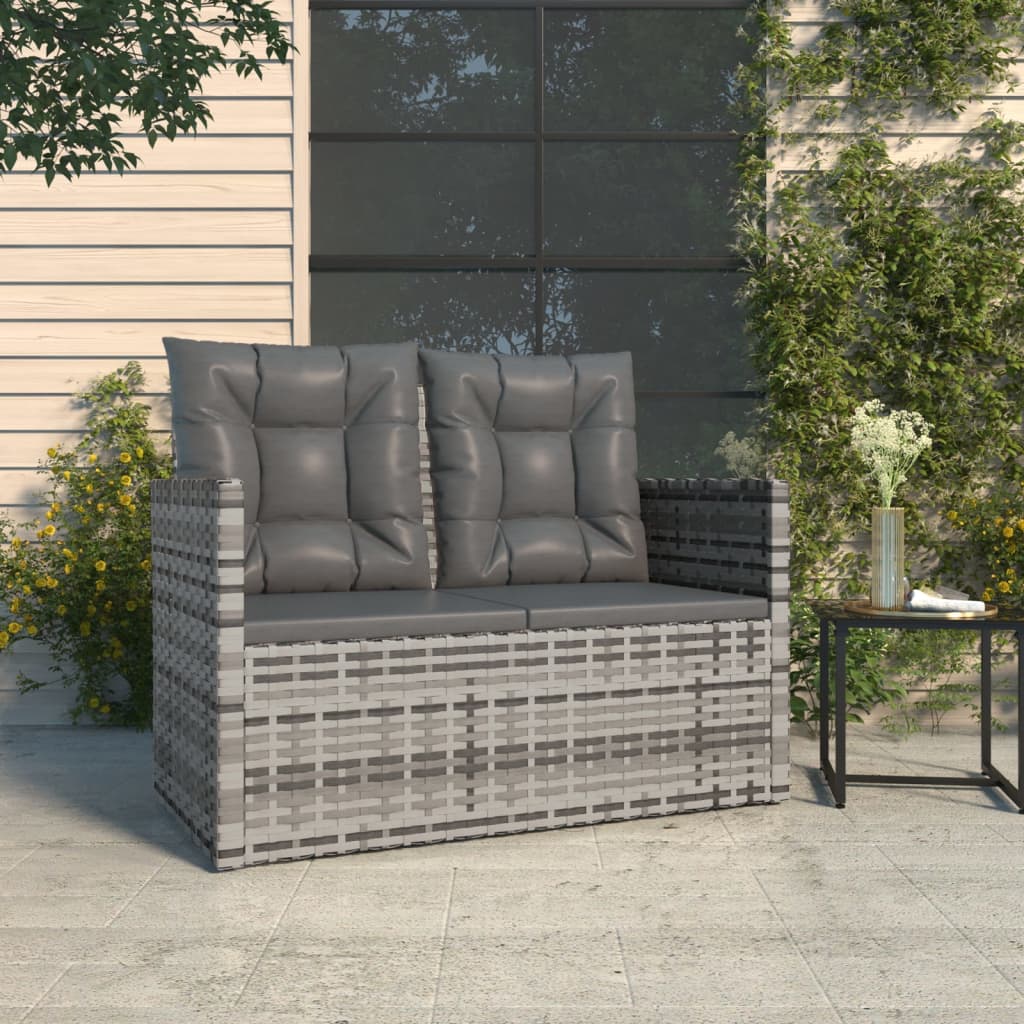 vidaXL Patio Bench with Cushions Gray 41.3" Poly Rattan-0