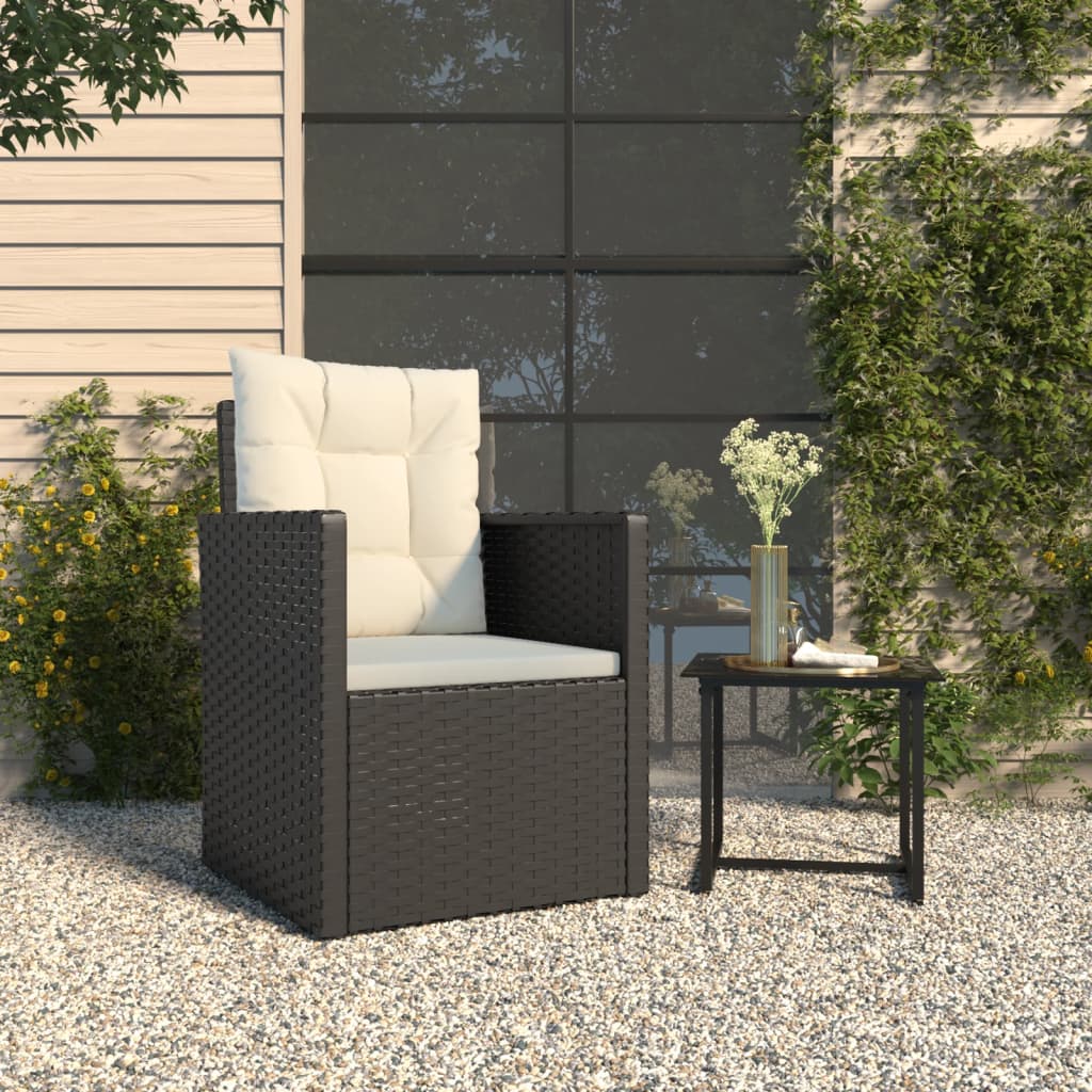 vidaXL Patio Armchair with Cushions Black Poly Rattan-0