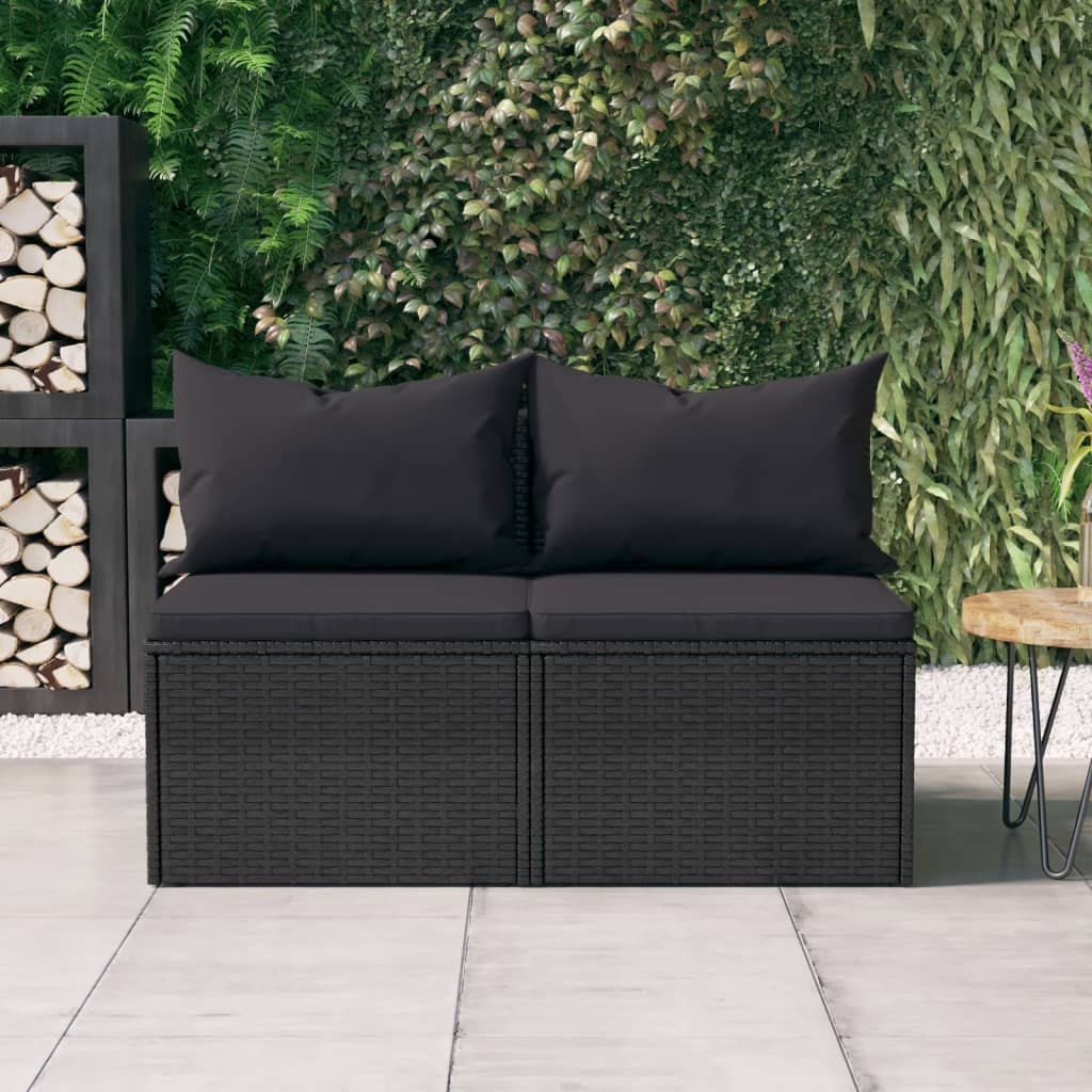 vidaXL Patio Middle Sofas with Cushions Accent Loveseat 2 Pcs Poly Rattan-3