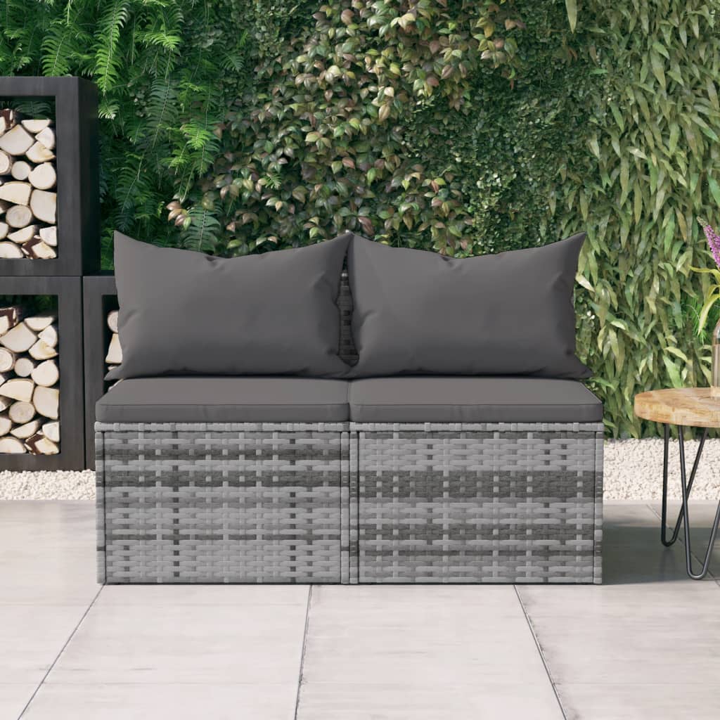 vidaXL Patio Middle Sofas with Cushions Accent Loveseat 2 Pcs Poly Rattan-0