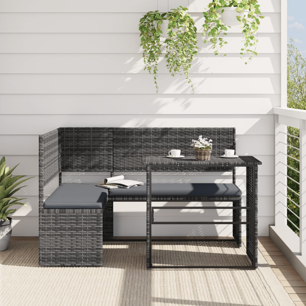 vidaXL Patio Sofa with Table and Cushions L-Shaped Outdoor Garden Poly Rattan-6