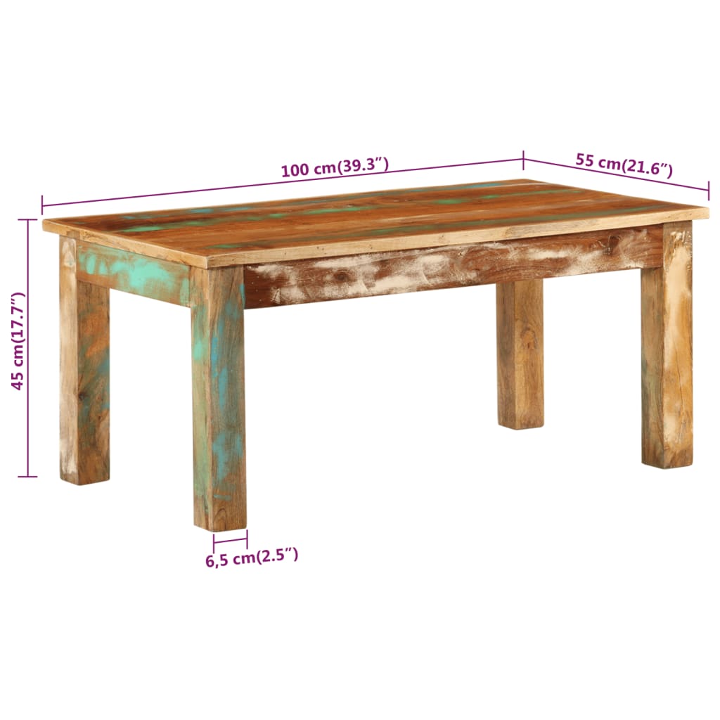 vidaXL Coffee Table 39.4"x21.7"x17.7" Solid Wood Reclaimed-5