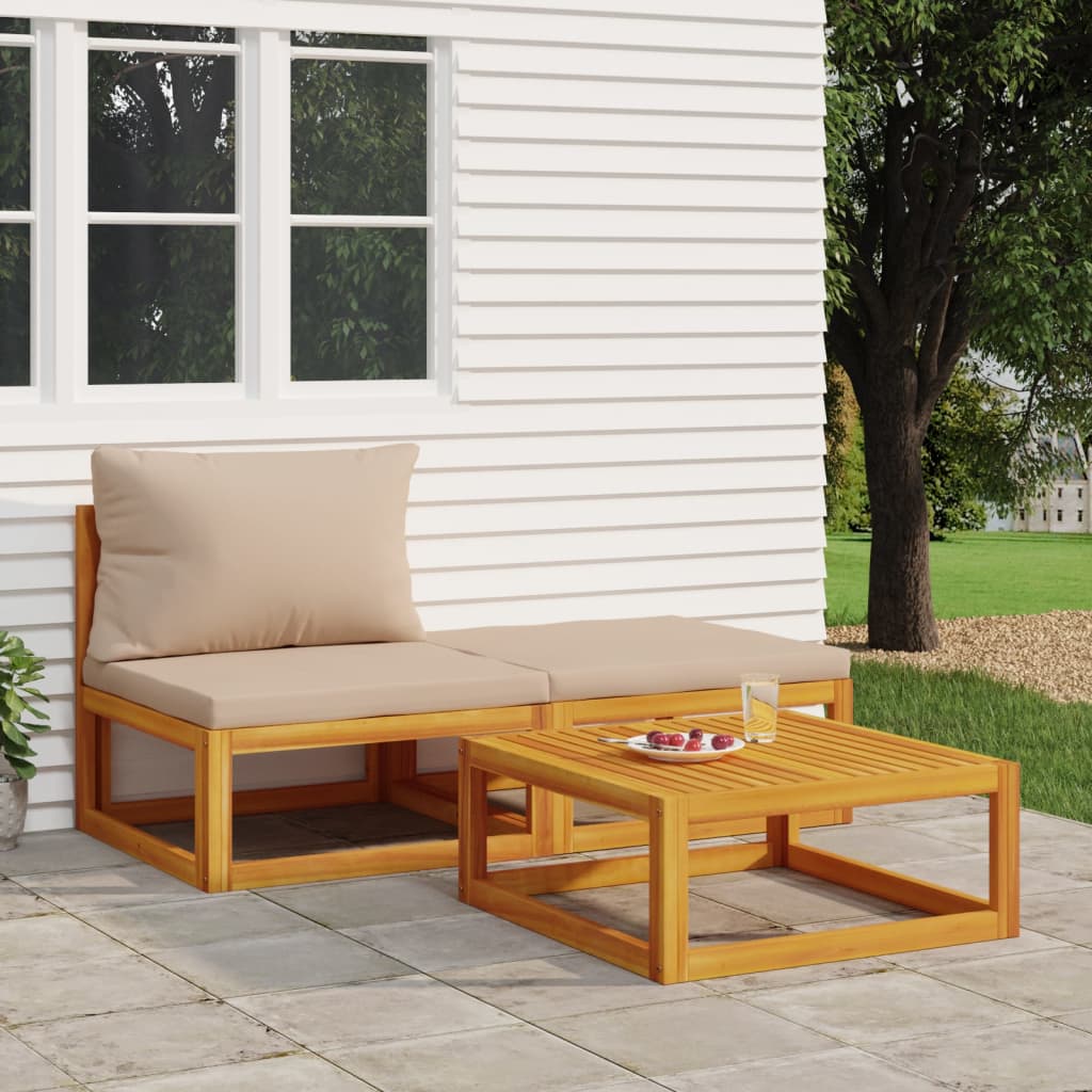 vidaXL 3 Piece Patio Lounge Set with Cushions Solid Wood Acacia-0