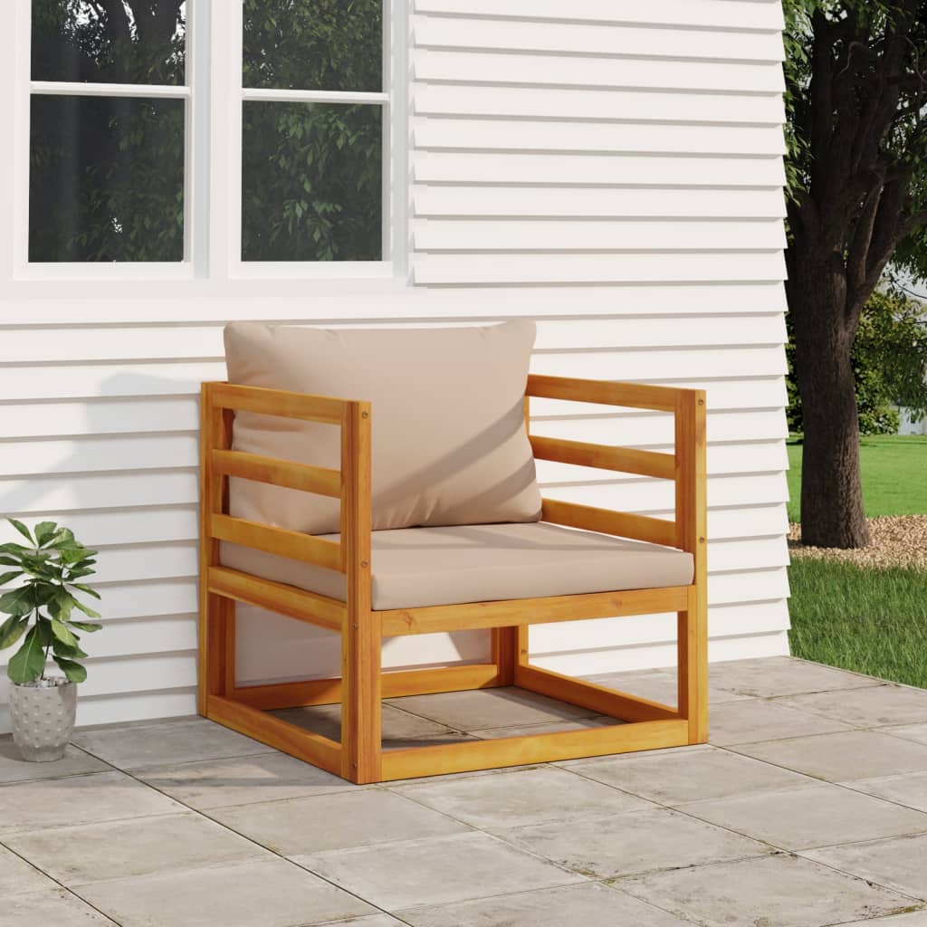 vidaXL Patio Chair with Taupe Cushions Solid Wood Acacia-0