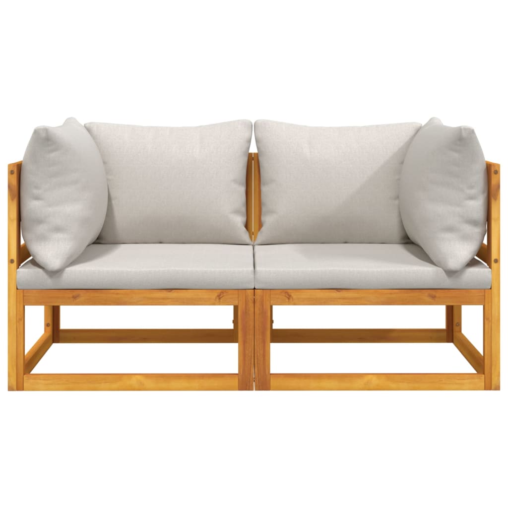 vidaXL Sectional Corner Sofas 2 pcs with Light Gray Cushions Solid Wood Acacia-1