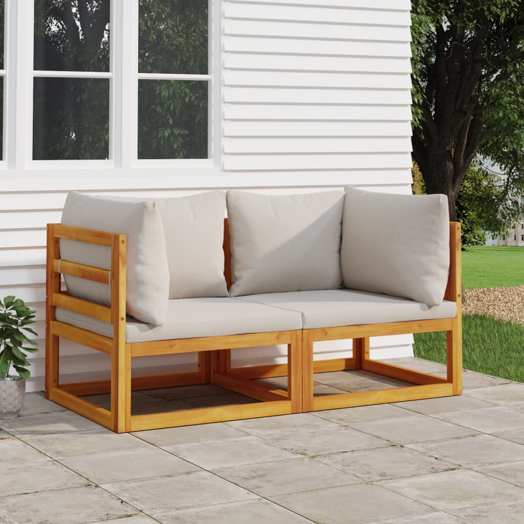 vidaXL Sectional Corner Sofas 2 pcs with Light Gray Cushions Solid Wood Acacia-0