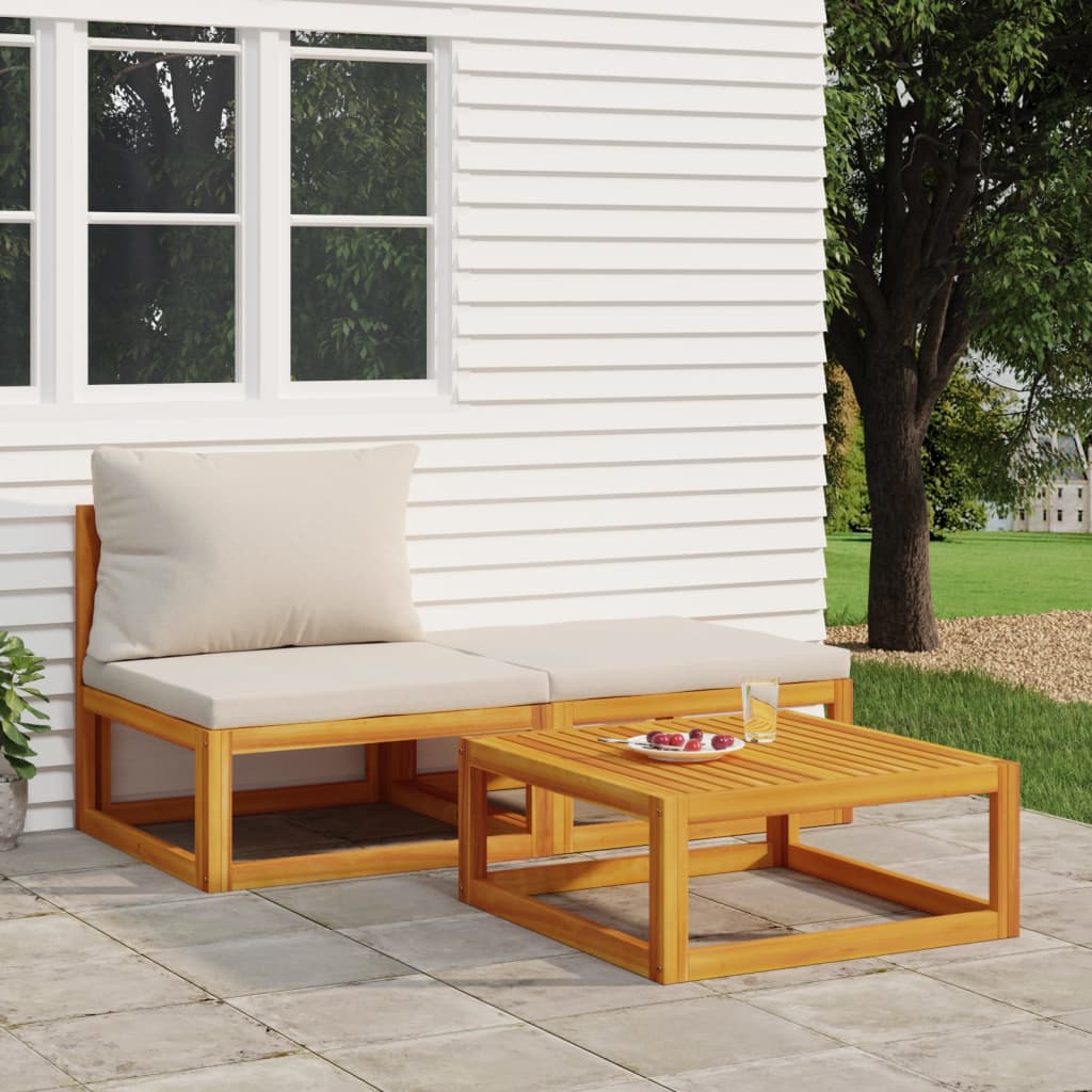 vidaXL 3 Piece Patio Lounge Set with Cushions Solid Wood Acacia-0