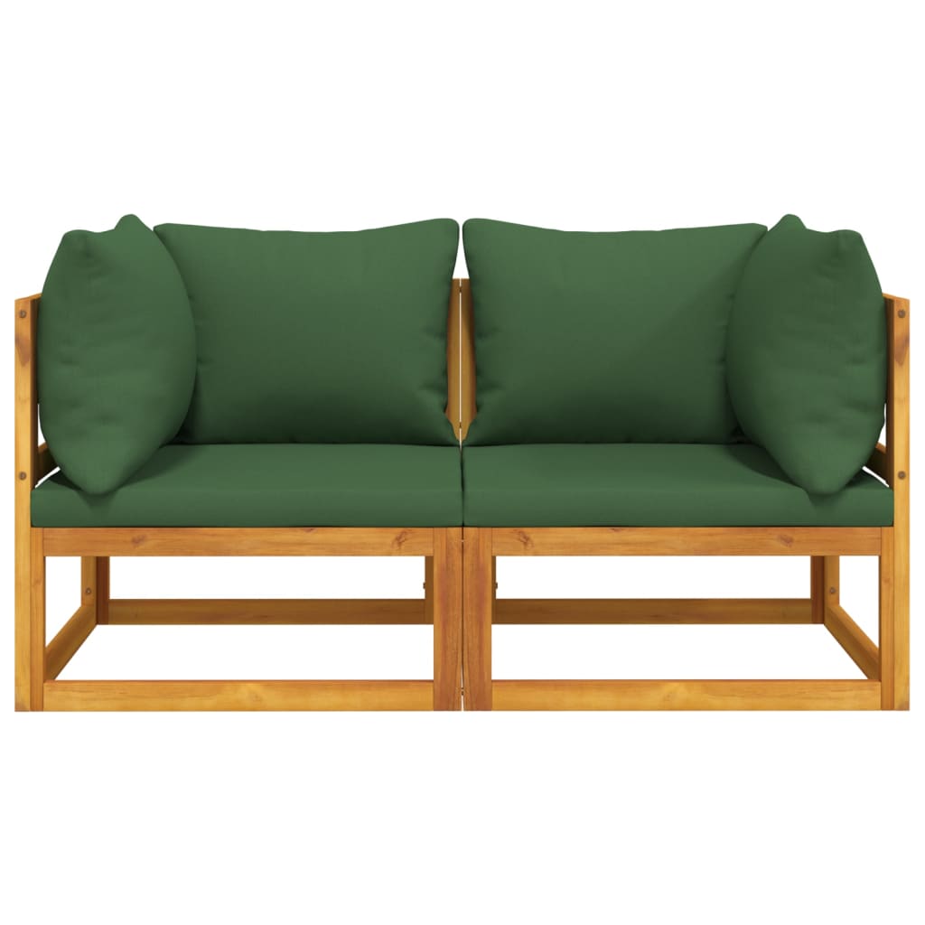 vidaXL Sectional Corner Sofas 2 pcs with Green Cushions Solid Wood Acacia-1